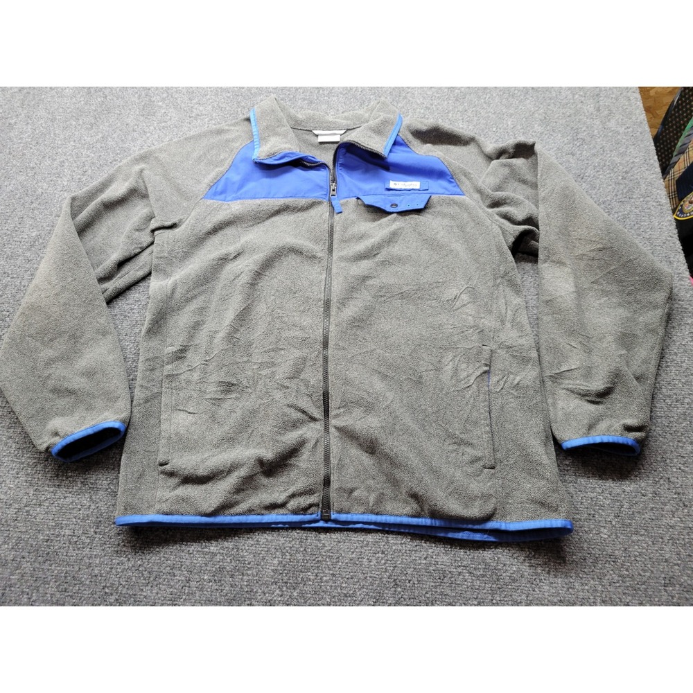 Columbia PFG Mens Fleece Jacket Gray Blue Full Zip XM0119 Large